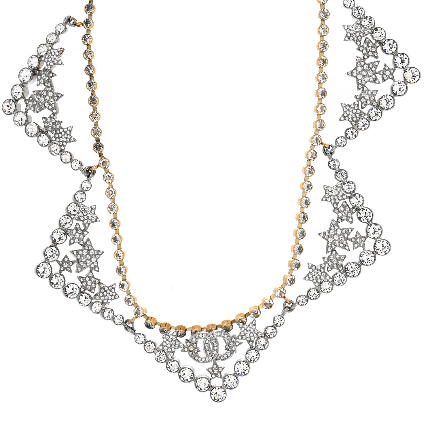 Chanel Crystal CC Star Necklace Gold Silver 1 of 5