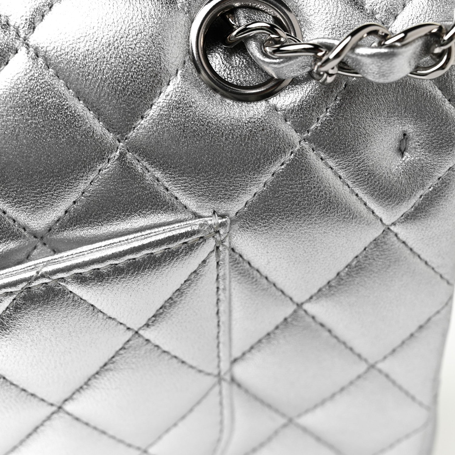 Chanel Metallic Lambskin Quilted Medium Double Flap Silver 13 of 15