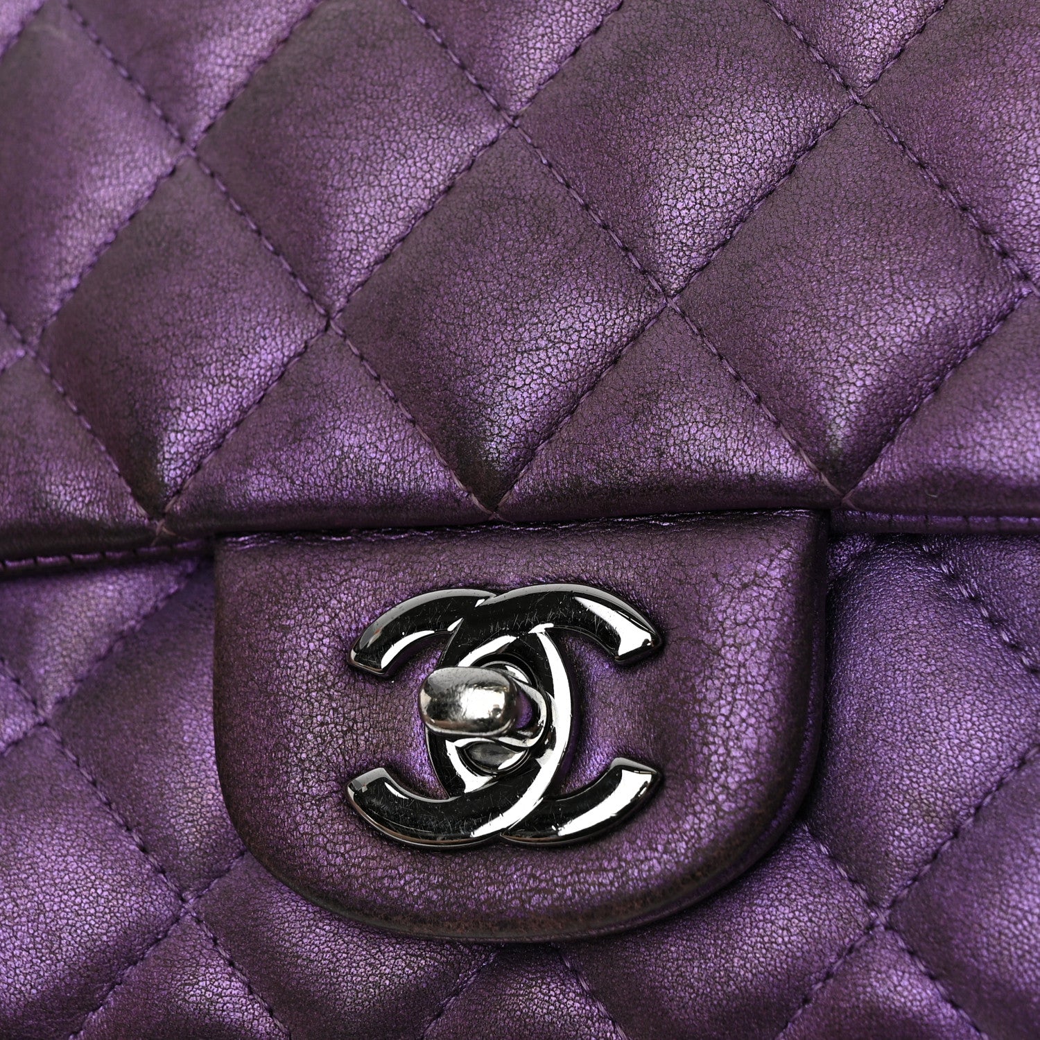Chanel Iridescent Lambskin Quilted Mini Rectangular Flap Dark Purple 11 of 12
