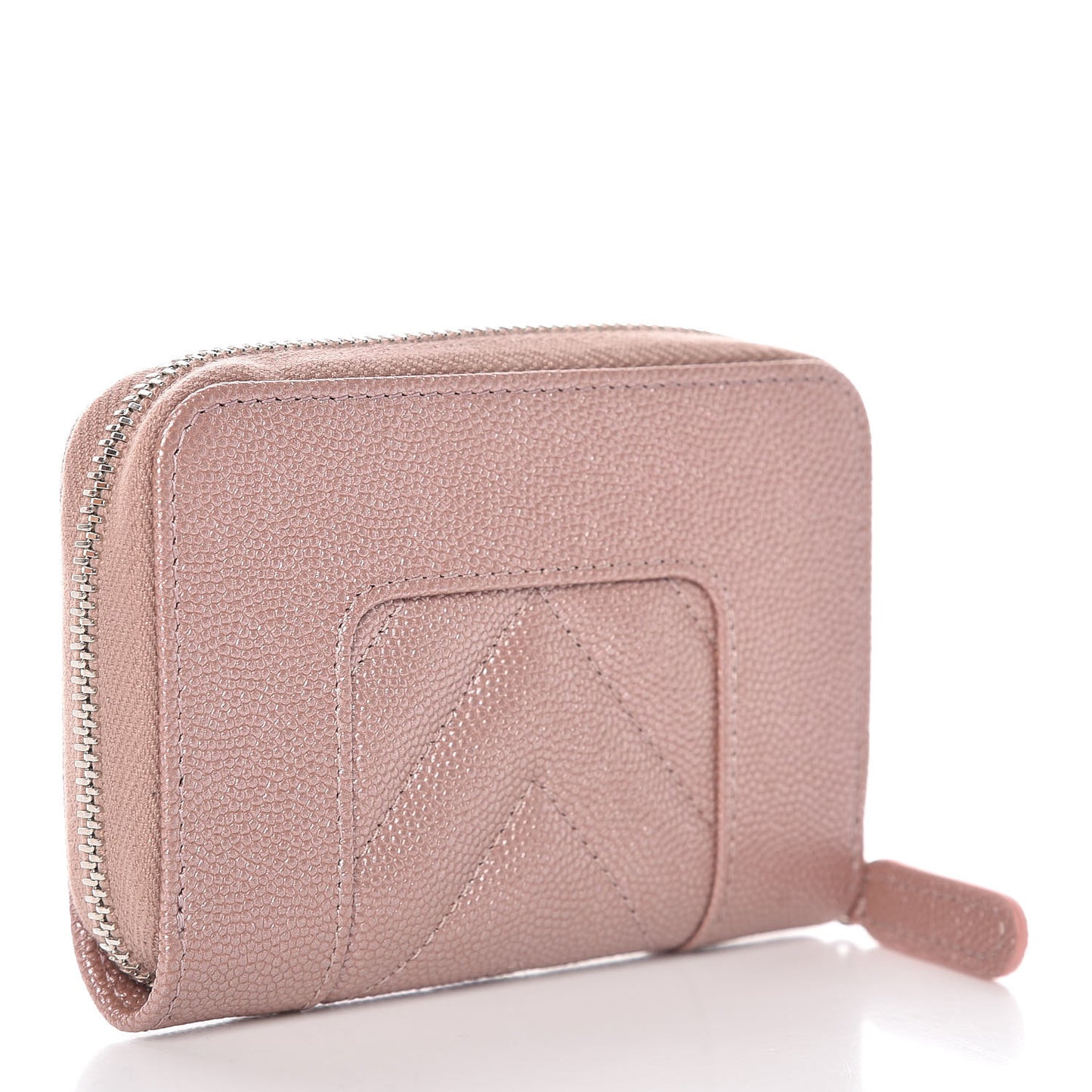 Metallic Caviar Chevron Quilted Vintage Mademoiselle Zip Coin Purse Pink