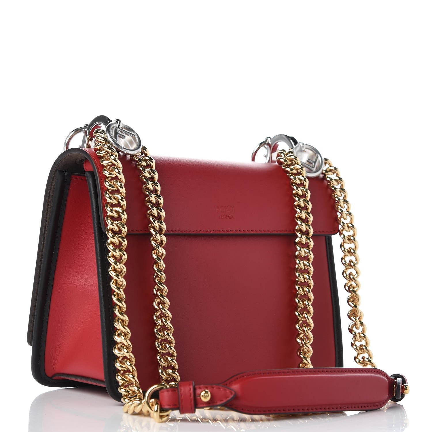 Fendi Vitello Century F is Fendi Bi-Color FF 1974 Embossed Small Kan I Shoulder Bag Fragola Maya Black 3 of 8