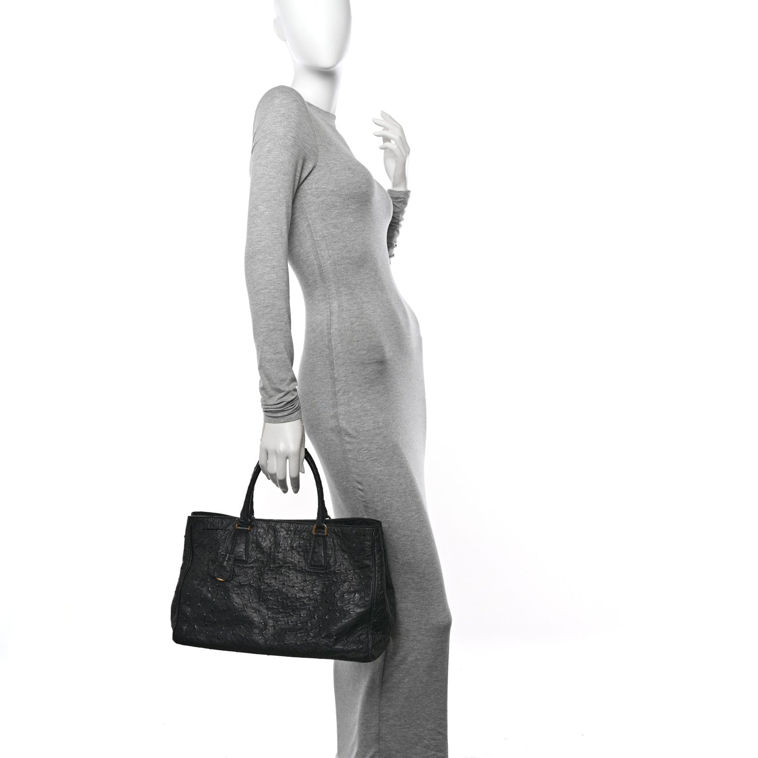 Prada Ostrich Tote Black 2 of 20