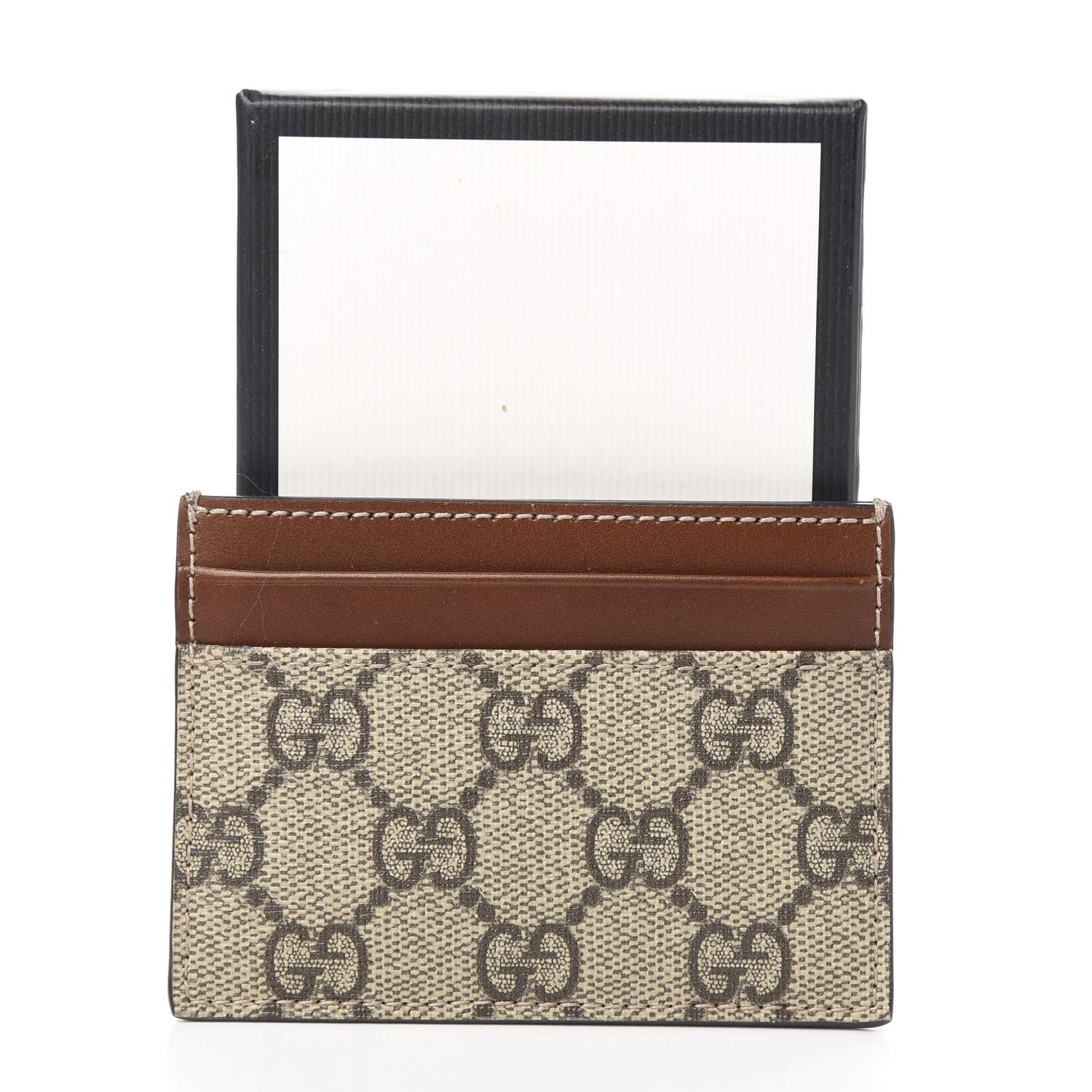 Gucci GG Supreme Monogram Calfskin Card Holder Beige Ebony Cuir 6 of 6