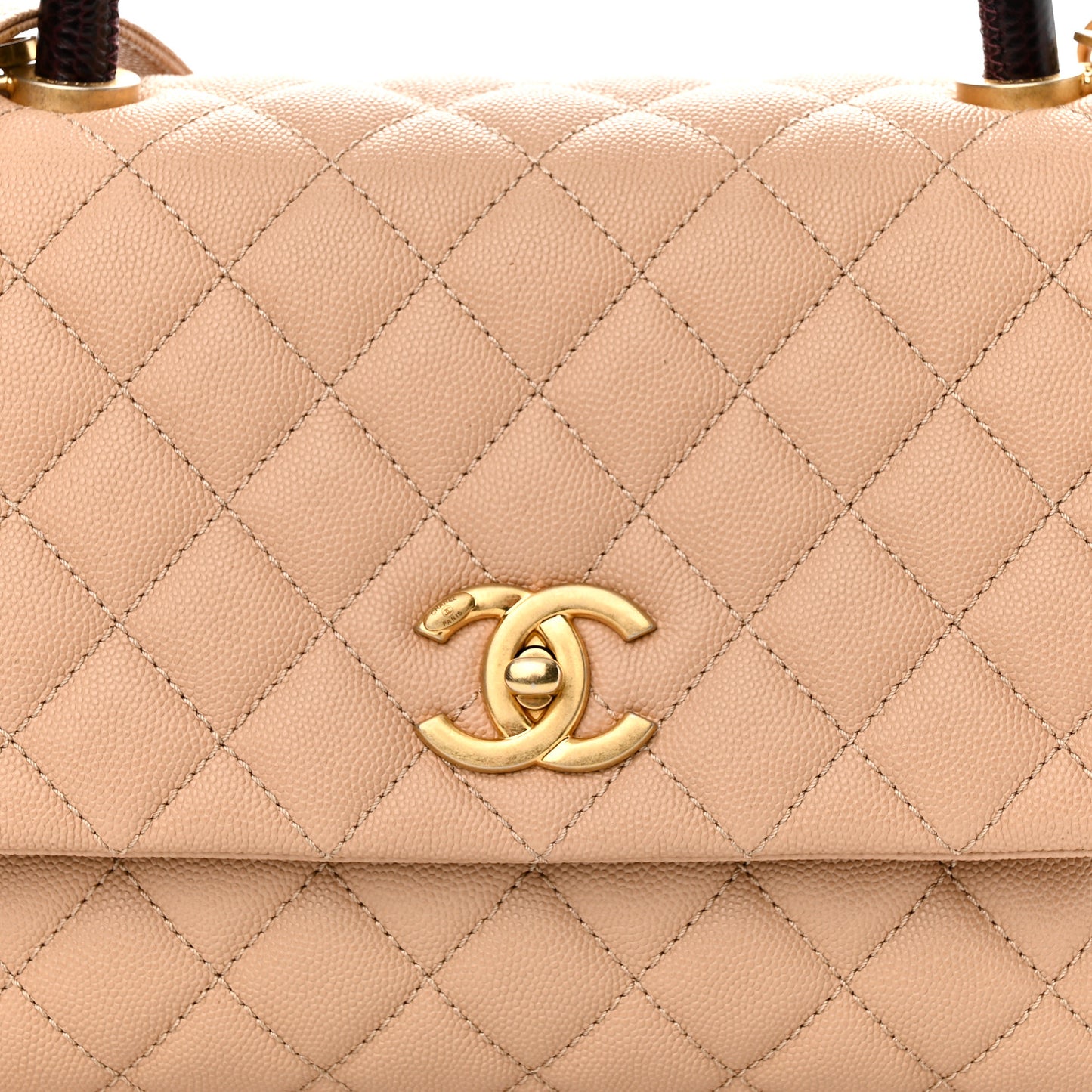 Caviar Lizard Quilted Small Coco Handle Flap Beige