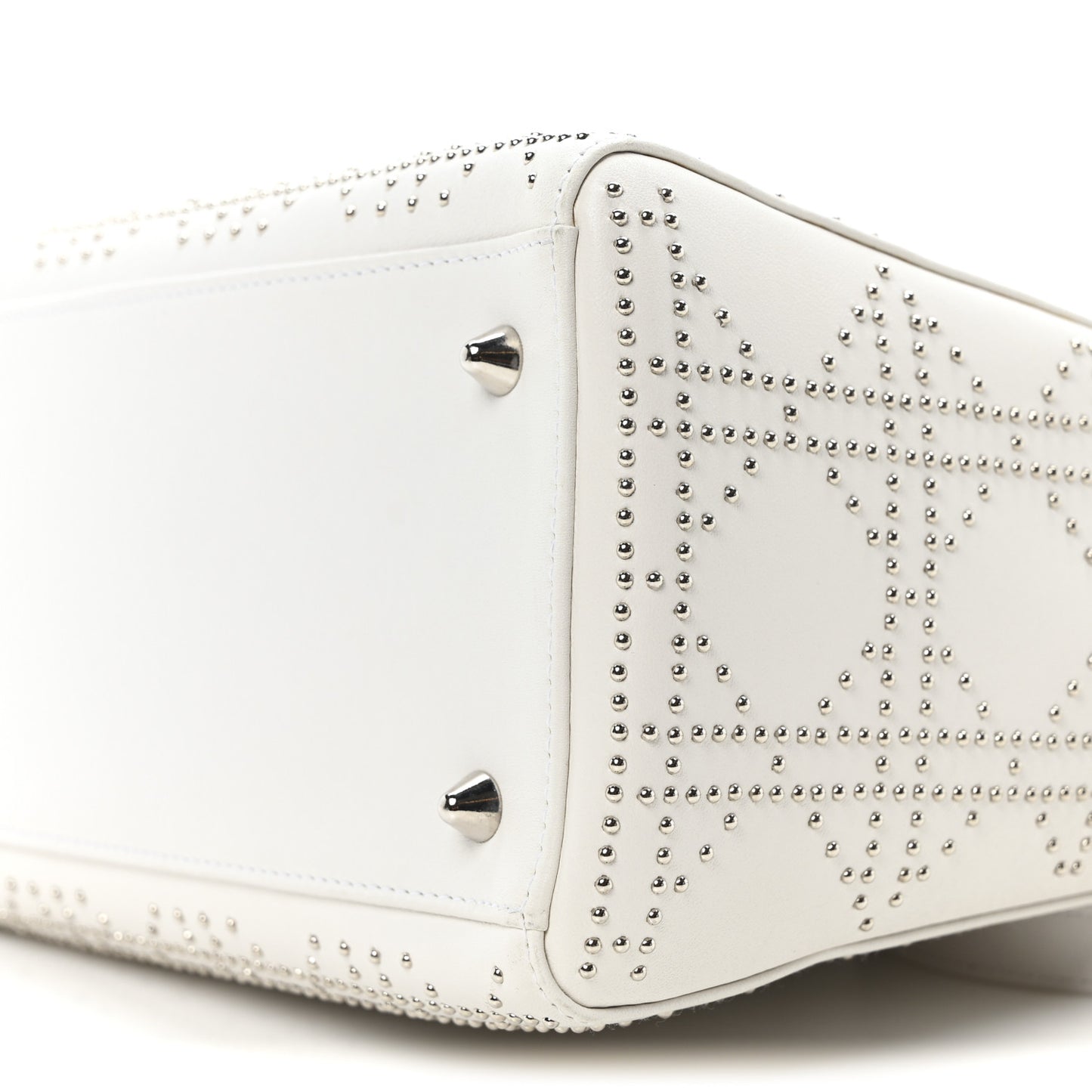 Lambskin Studded Cannage Medium Lady Dior White