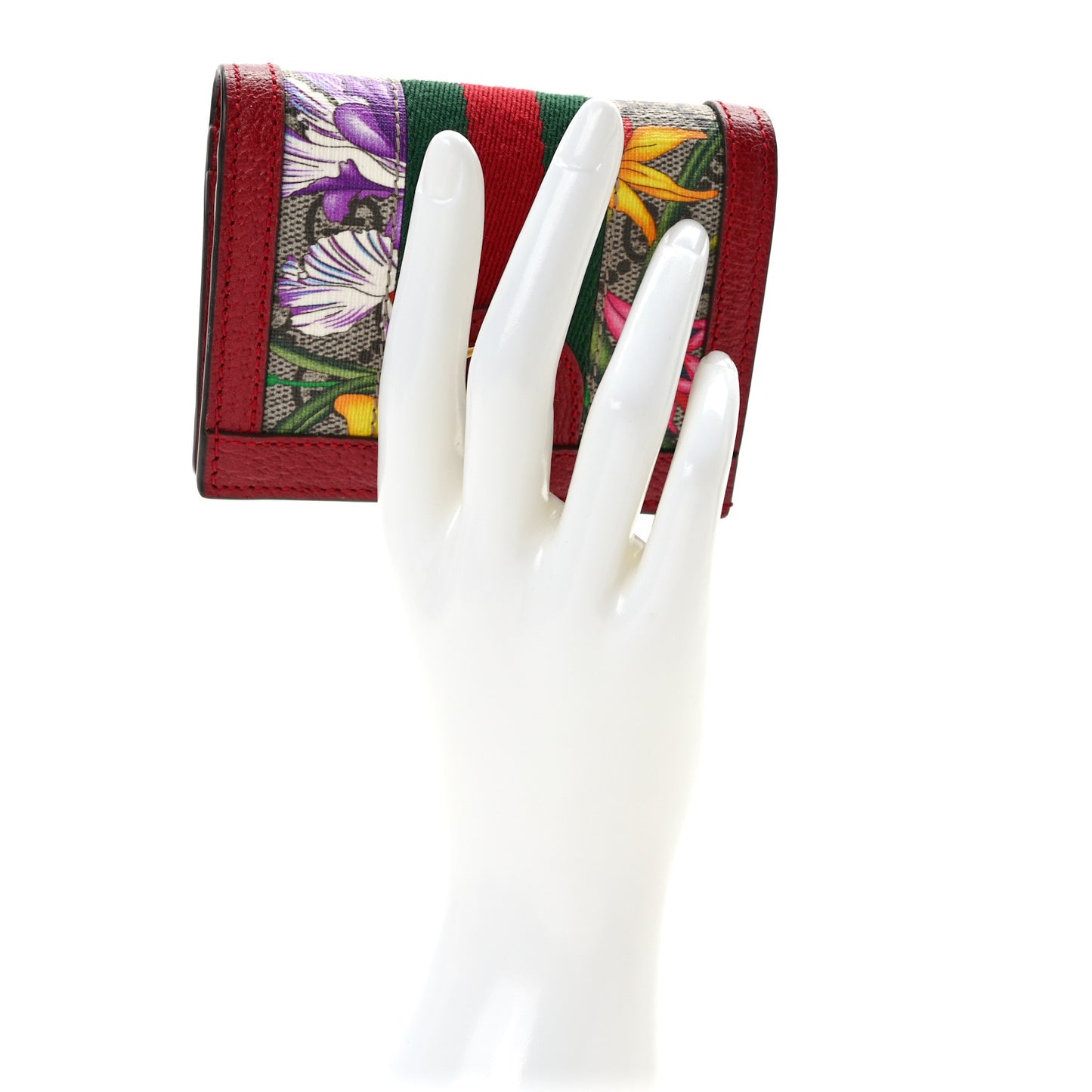 GG Supreme Monogram Flora Web Ophidia Card Case Red