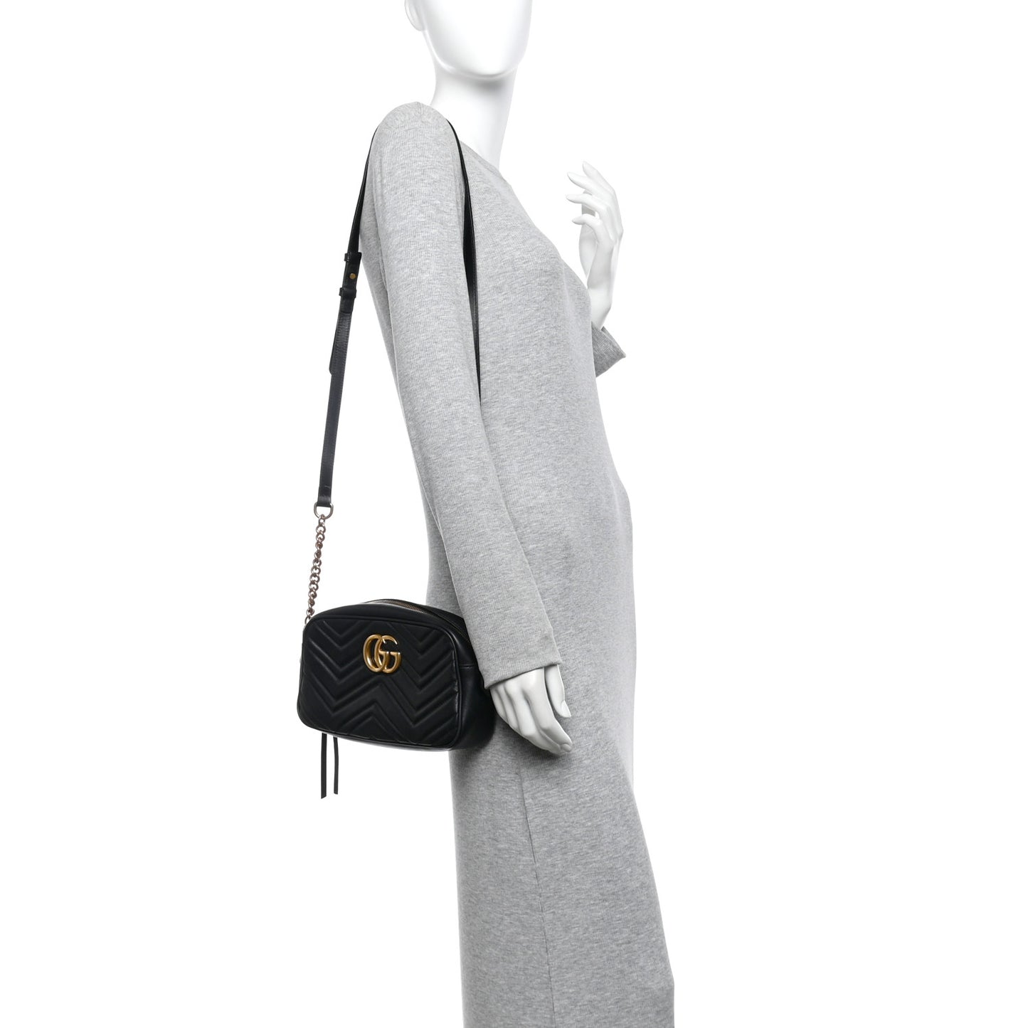 Calfskin Matelasse Small GG Marmont Chain Shoulder Bag Black