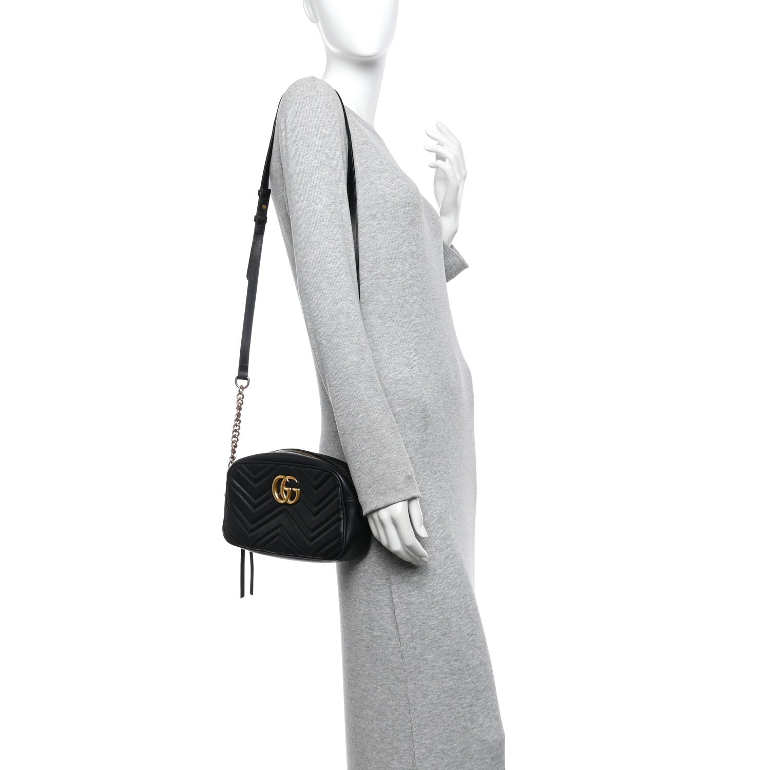 Gucci Calfskin Matelasse Small GG Marmont Chain Shoulder Bag Black 2 of 12