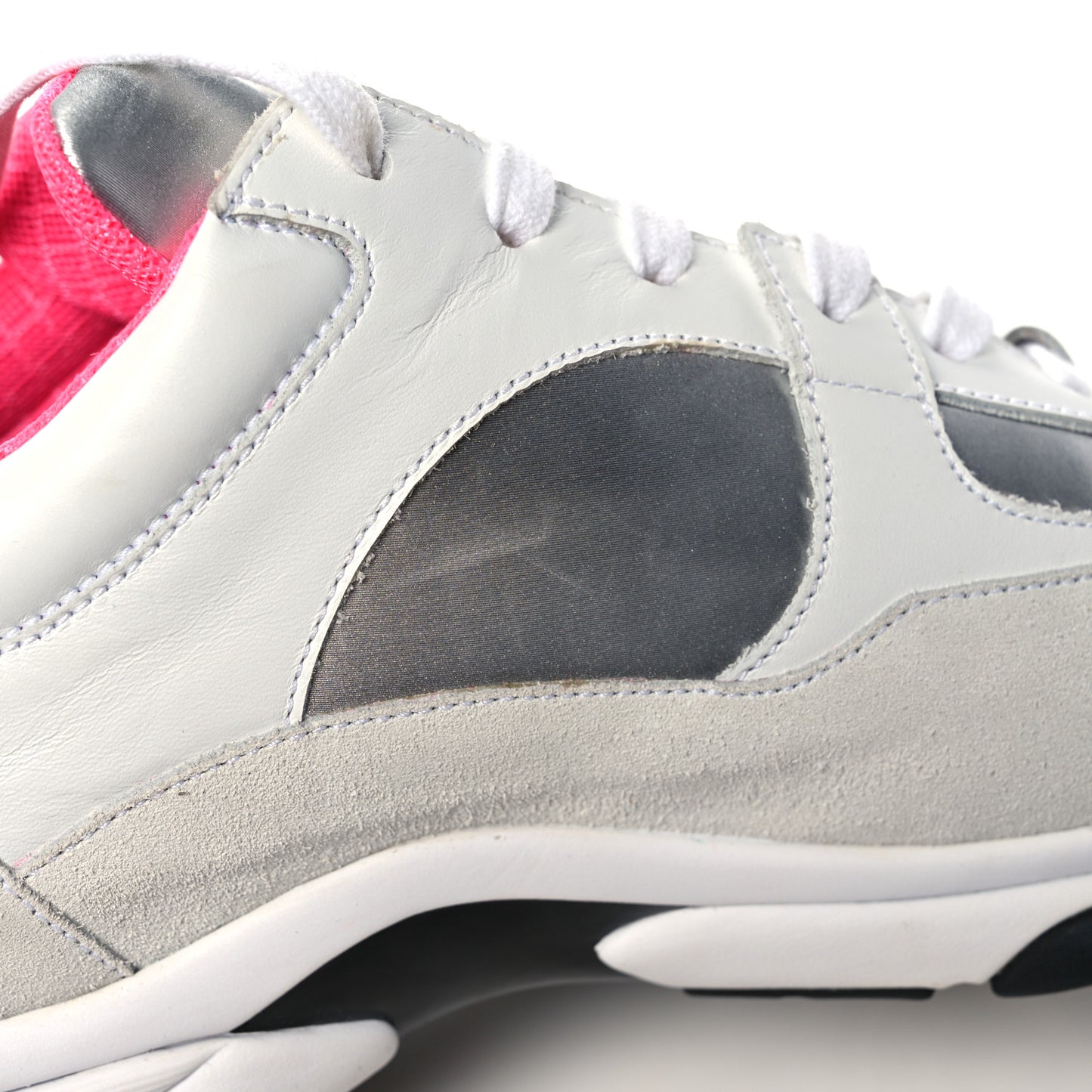 Calfskin Fabric Sneakers 41 White Silver Fluo Pink