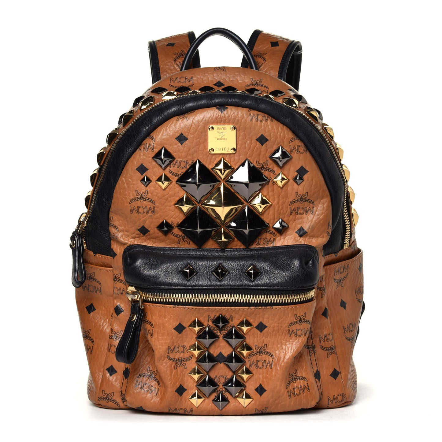 Visetos Studded Colorblock Small Stark Brock Backpack Cognac Black