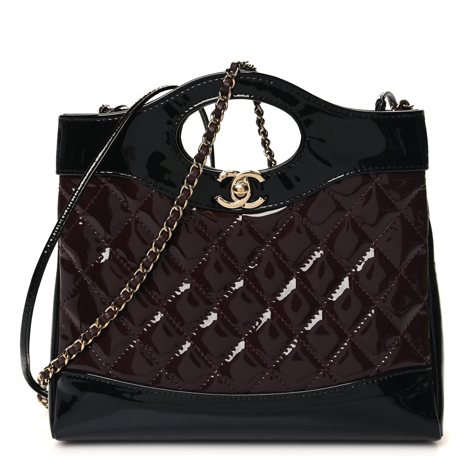 Chanel Patent Calfskin Quilted Mini 31 Shopping Bag Burgundy Black 1 of 11