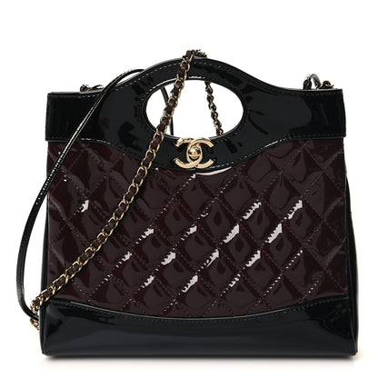 Chanel Patent Calfskin Quilted Mini 31 Shopping Bag Burgundy Black 1 of 11