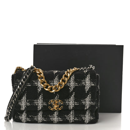 Chanel Tweed Quilted Large Chanel 19 Flap Black White 11 of 11