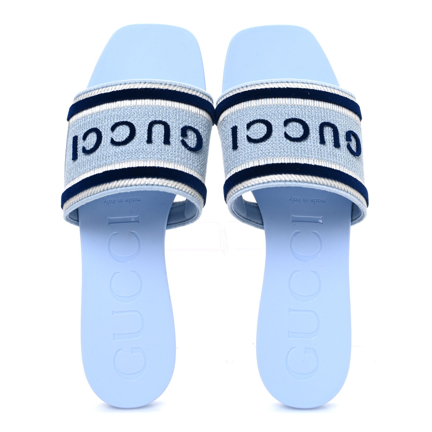 Gucci Jacquard Logo Embroidered Luna Slide Sandals 38.5 Sky Blue 2 of 10