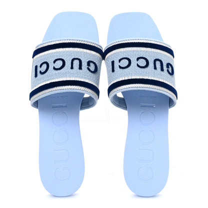 Gucci Jacquard Logo Embroidered Luna Slide Sandals 38.5 Sky Blue 2 of 10