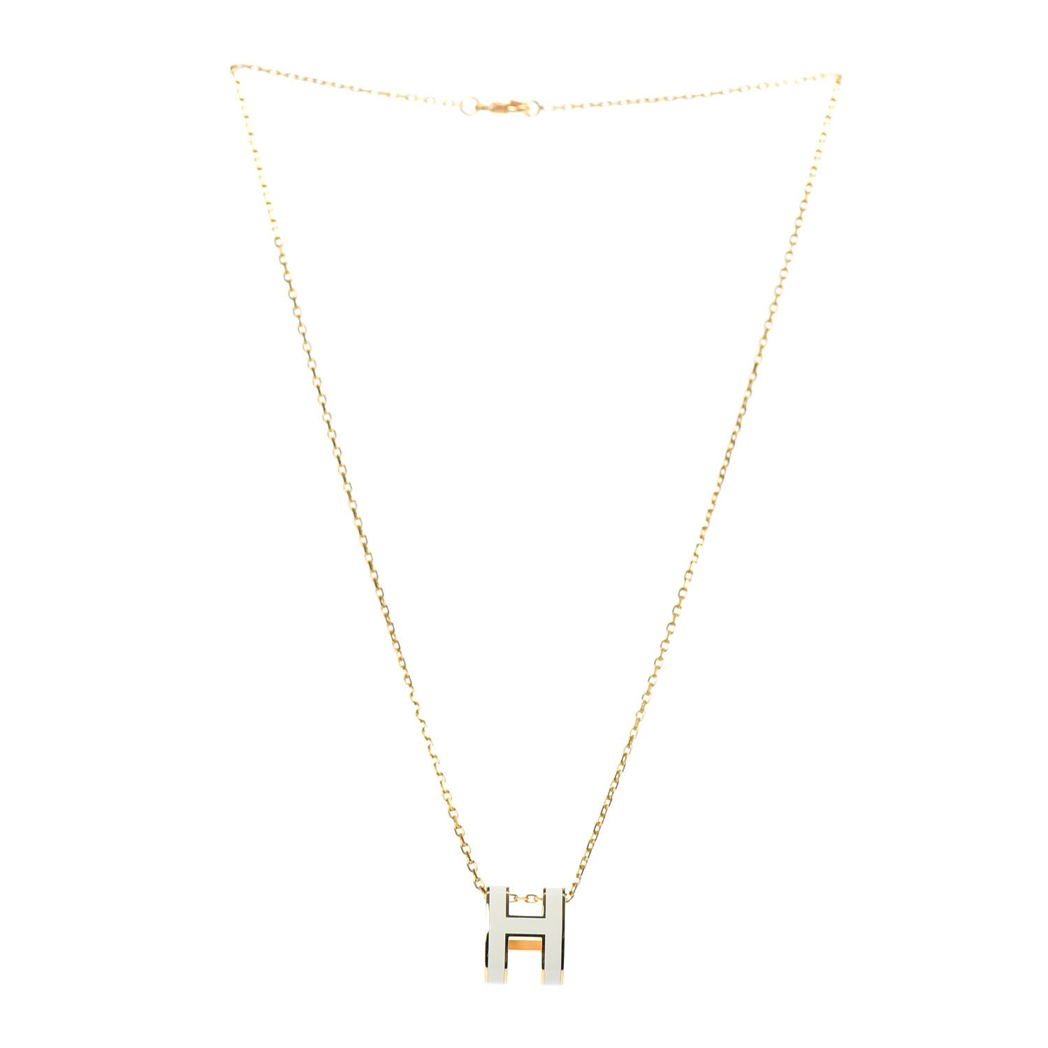 Hermes Lacquered Gold Mini Pop H Pendant Necklace White 3 of 6