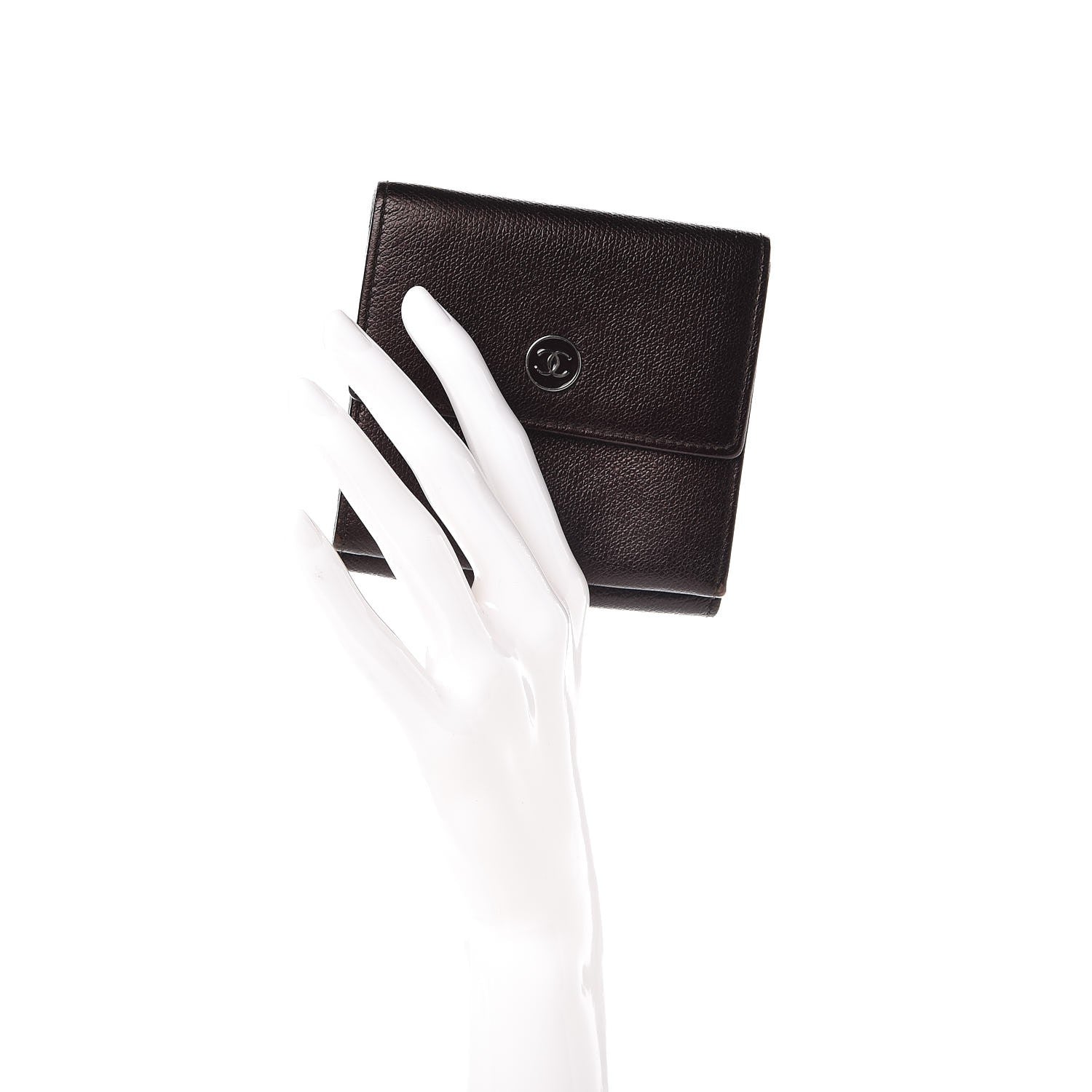 Chanel Grained Calfskin CC Button Compact Wallet Dark Brown 2 of 8