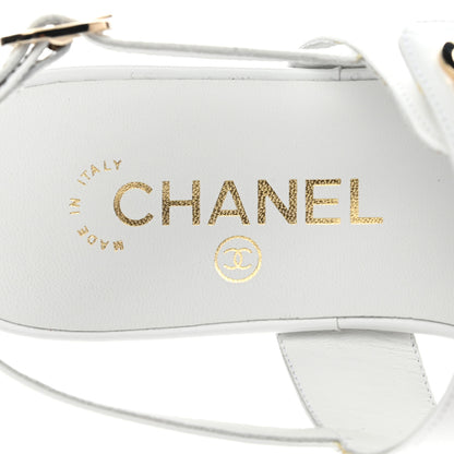 Chanel Lambskin CC Thong Sandals 38 White 7 of 8
