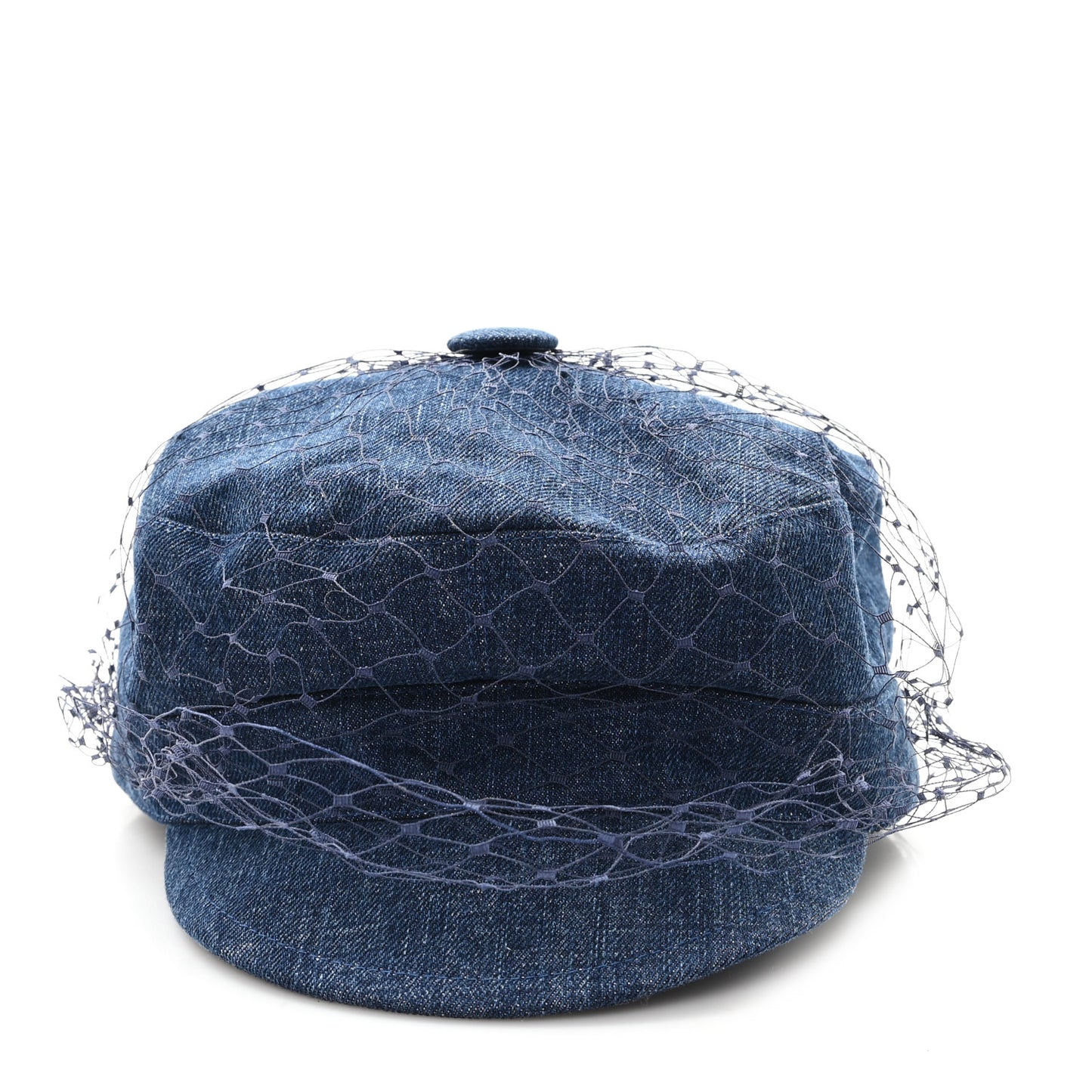 Cotton Denim Arty Beret Cap With Veil 58 Blue