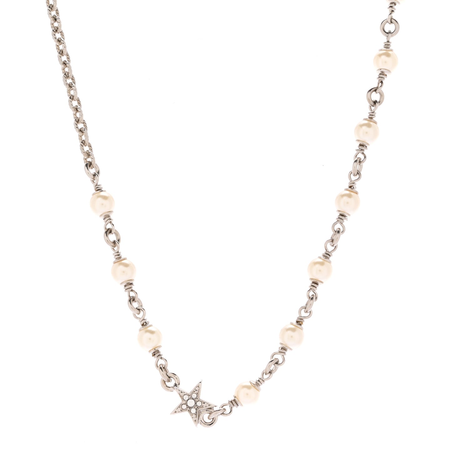 Crystal Pearl CC Star Necklace Silver