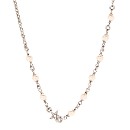 Chanel Crystal Pearl CC Star Necklace Silver 4 of 7