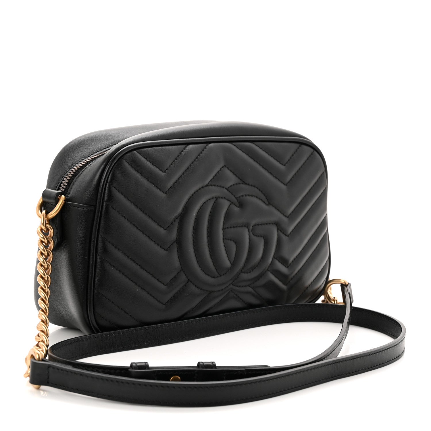 Gucci Calfskin Matelasse Small GG Marmont Chain Shoulder Bag Black 3 of 10