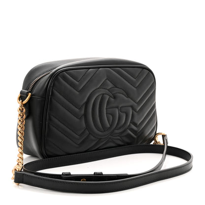 Gucci Calfskin Matelasse Small GG Marmont Chain Shoulder Bag Black 3 of 10