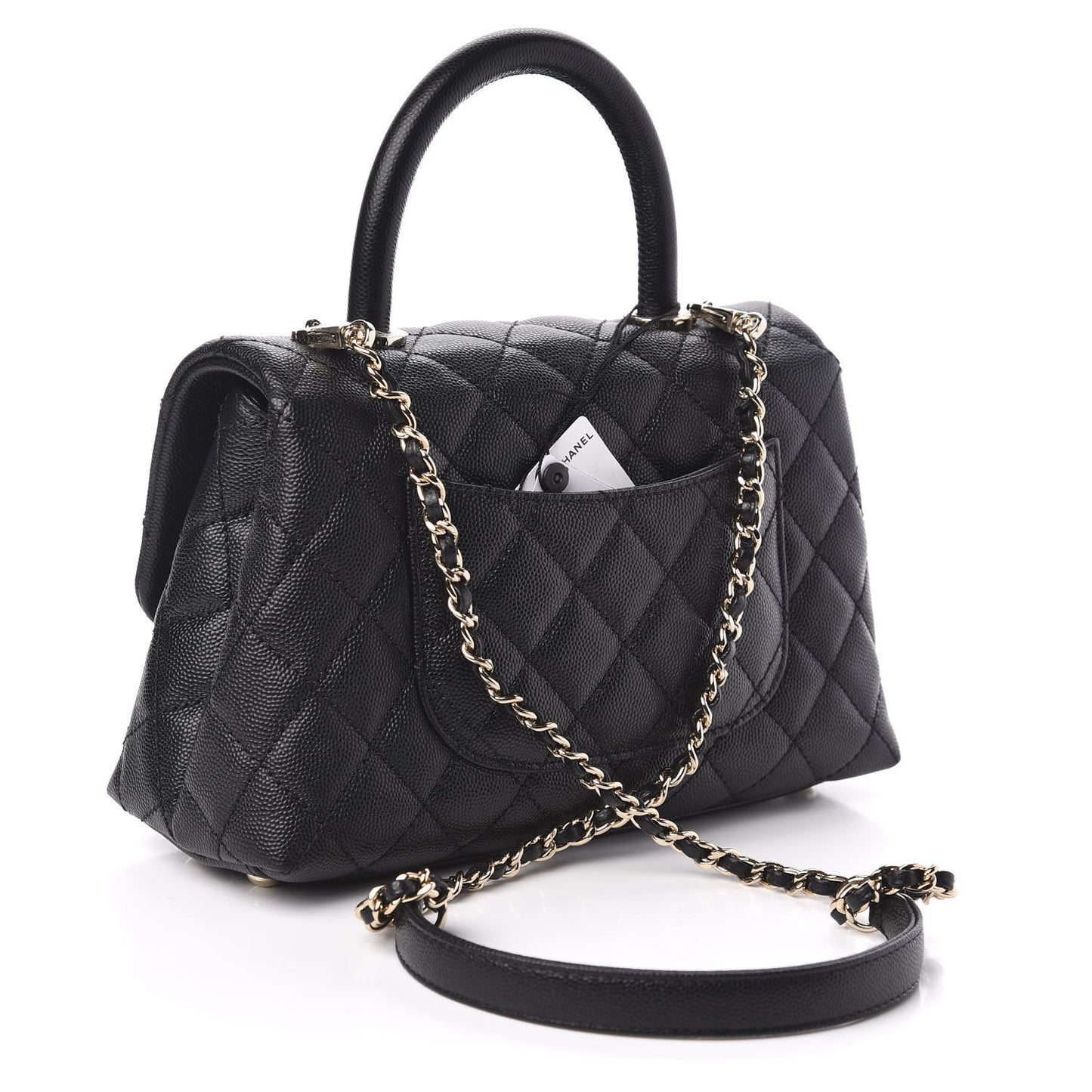 Caviar Quilted Mini Coco Handle Flap Black