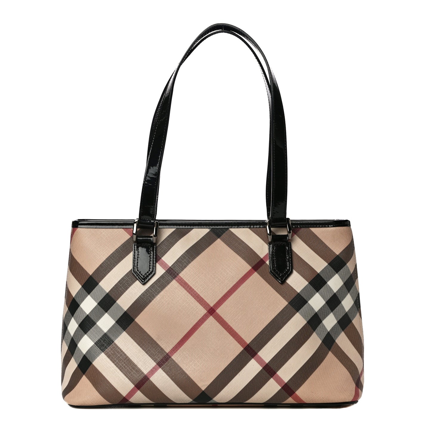 Nova Check Patent Trim Shopper Tote Black