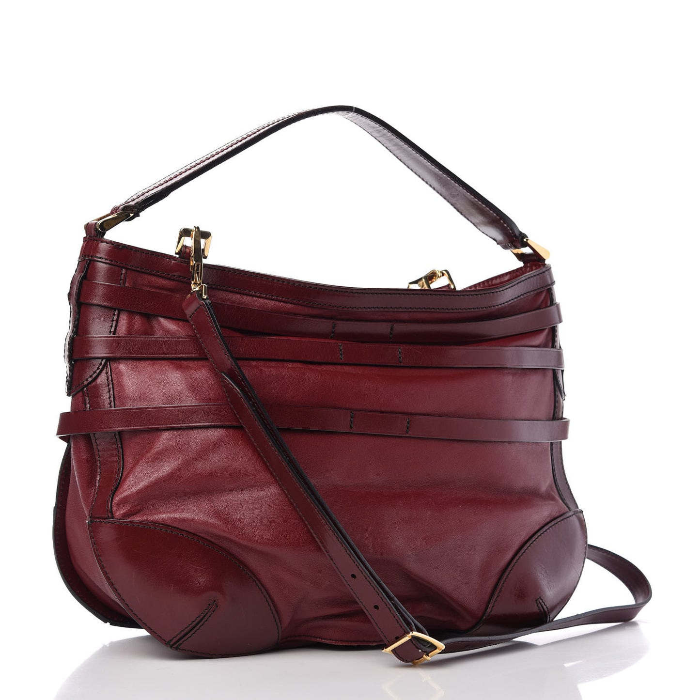 Lambskin Bridle Calfskin Small Dutton Hobo Claret Red