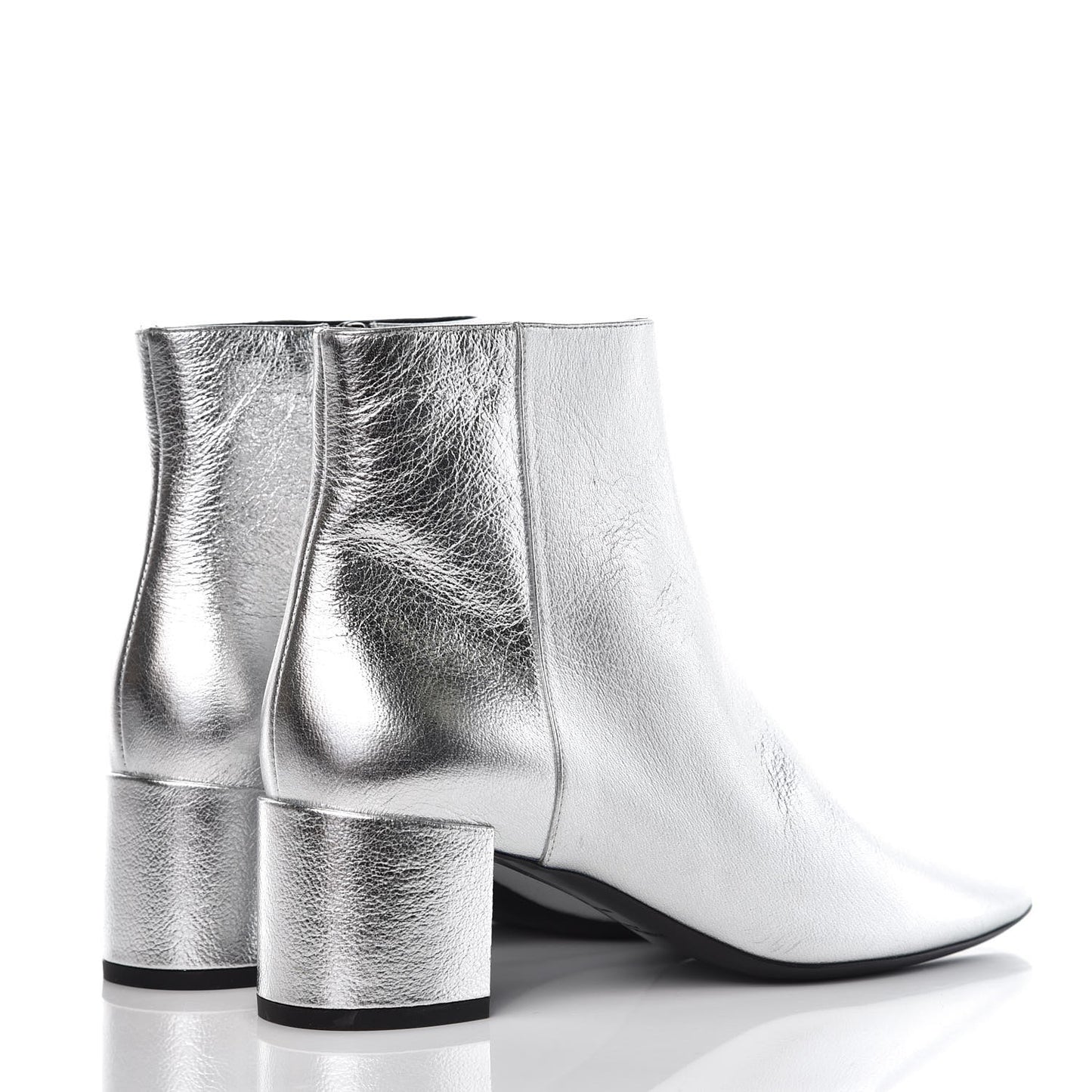 Metallic Calfskin Loulou 50 Ankle Booties 37 Silver