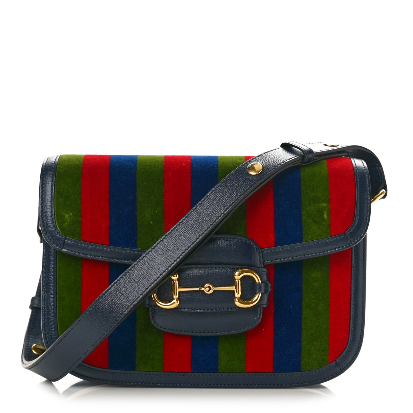 Velvet Azalea Calfskin Baiadera Stripe Horsebit 1955 Shoulder Bag Multicolor