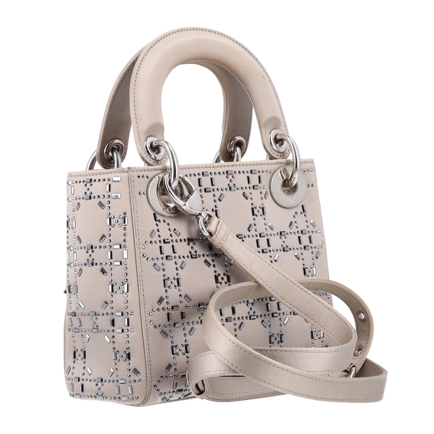 Christian Dior Satin Crystal Cannage Mini Lady Dior Gray 3 of 10