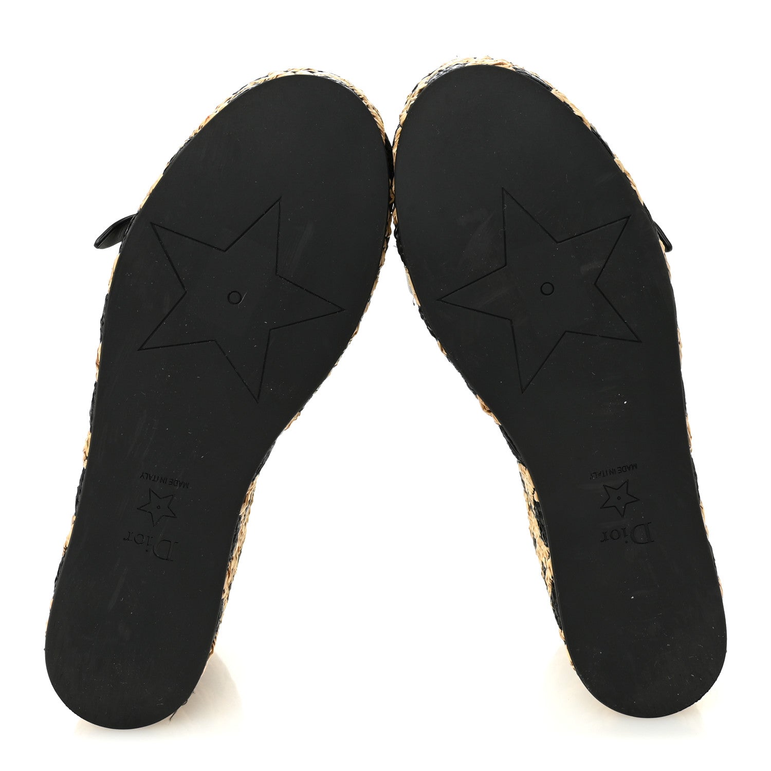 Christian Dior Raffia Calfskin L'Amazone Wedge Sandals 37 Black