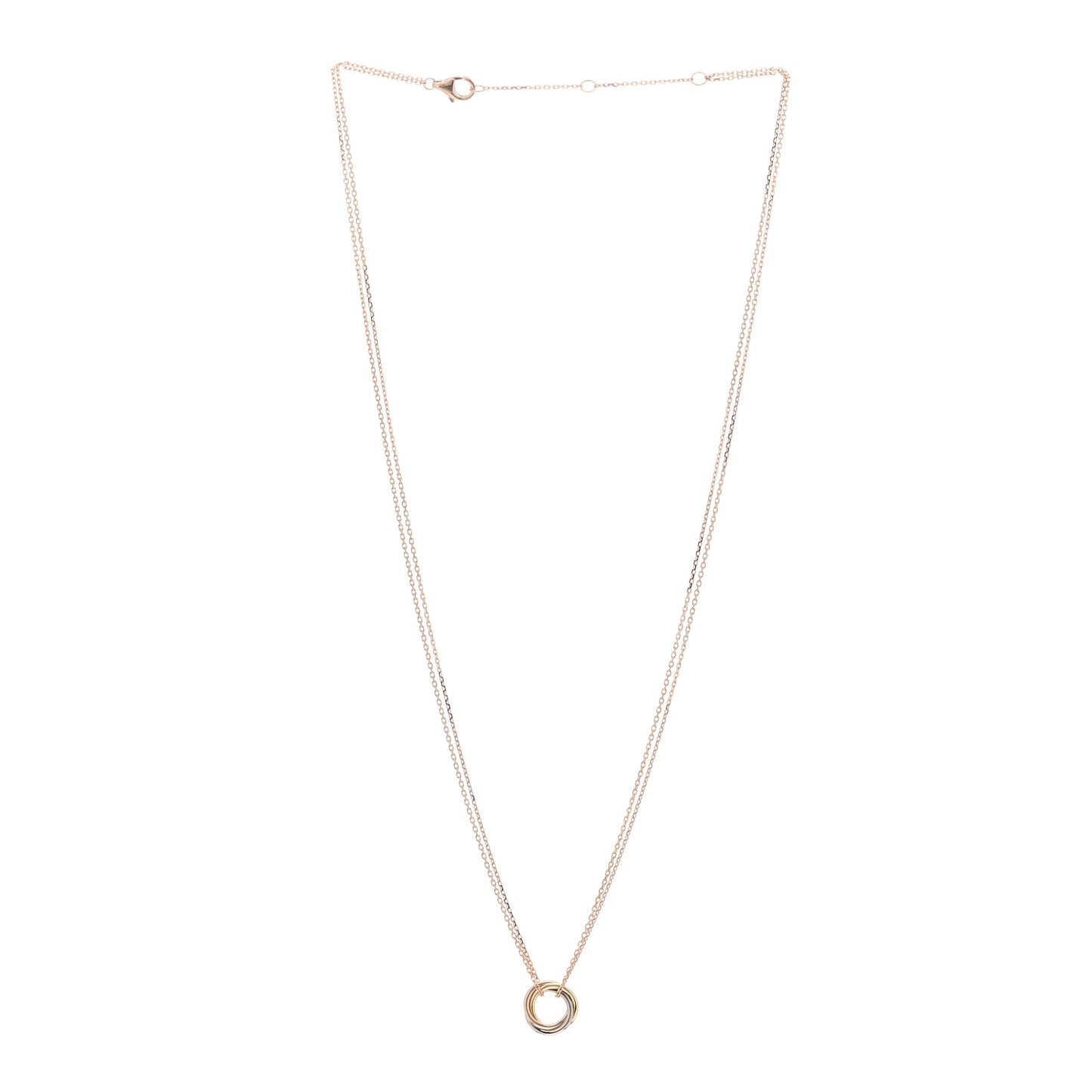18K Pink Yellow White Gold Trinity Double Chain Pendant Necklace