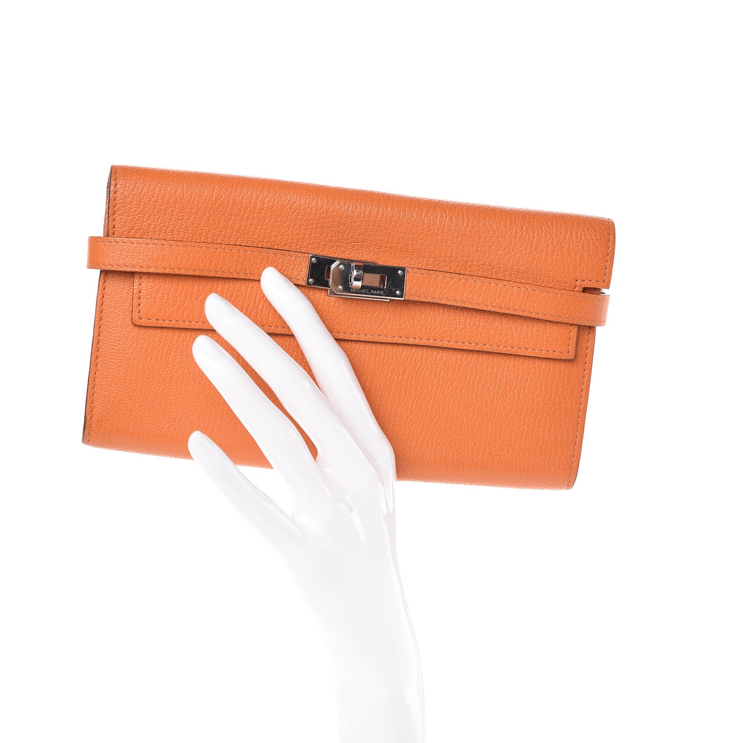 Hermes Chevre Mysore Kelly Longue Wallet Orange 2 of 7