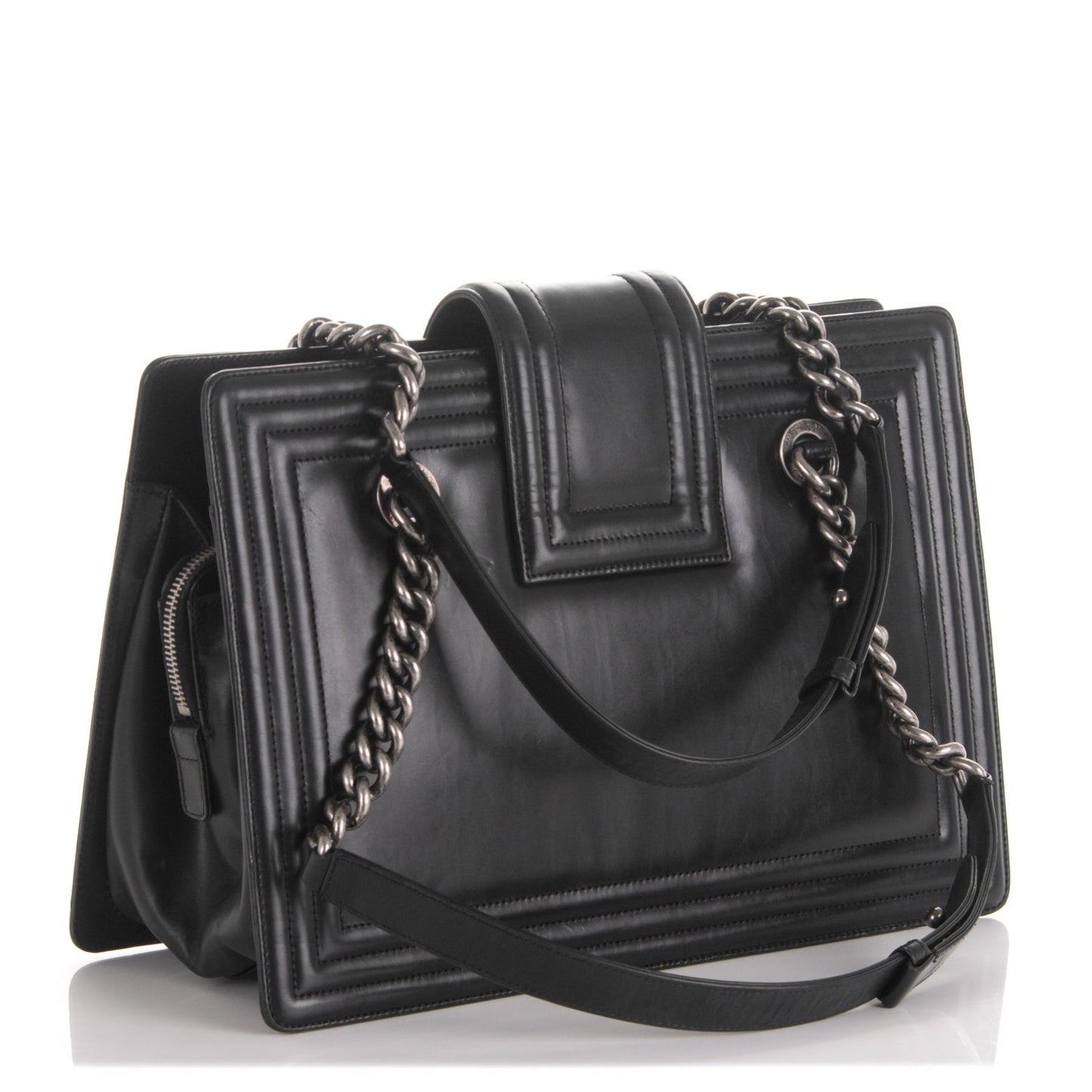 Glazed Calfskin Boy Tote Black