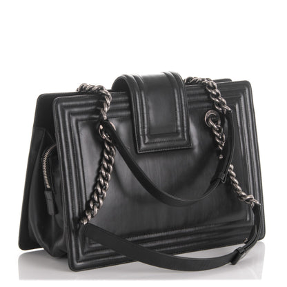 Chanel Glazed Calfskin Boy Tote Black 3 of 8