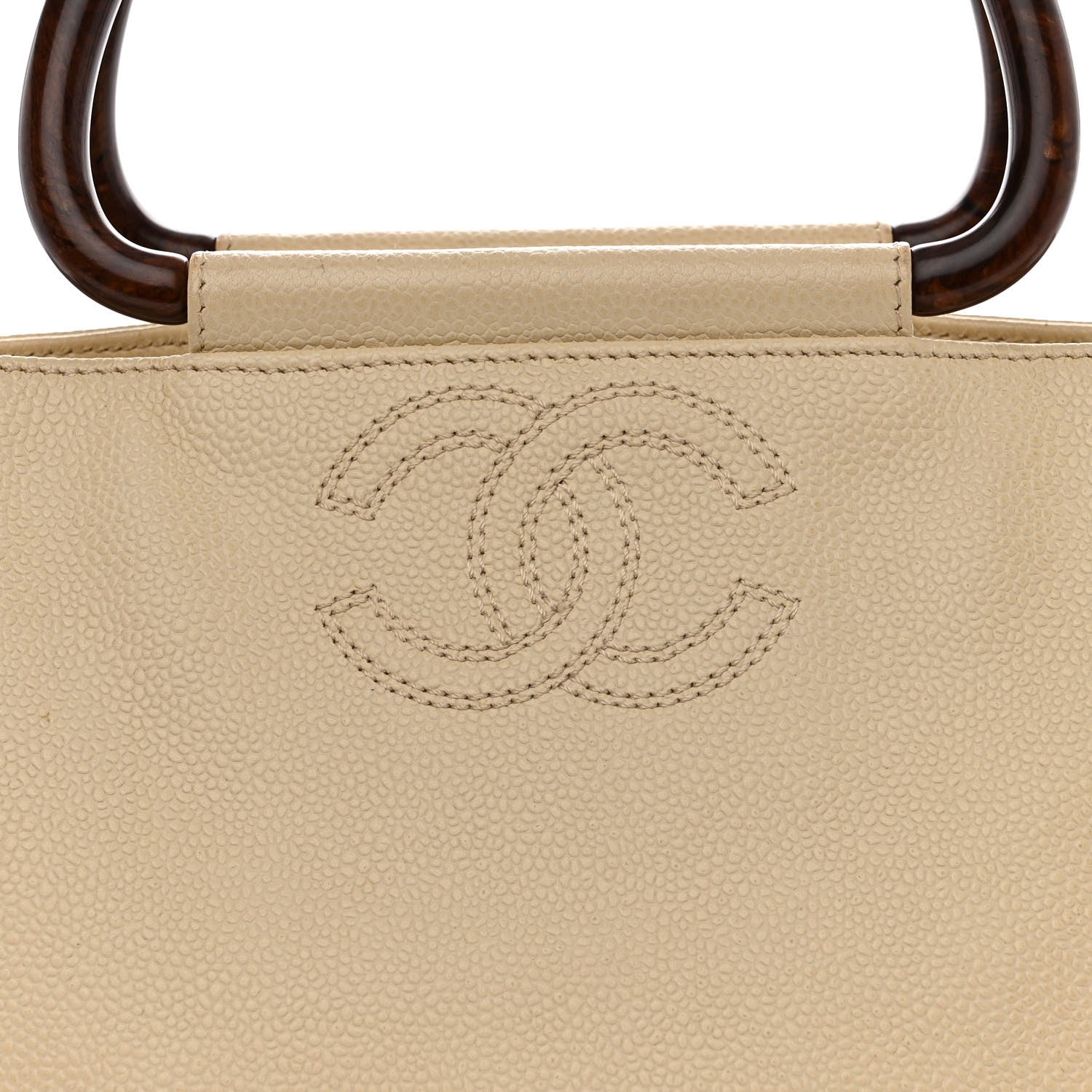 Chanel Caviar Wood Handle Handbag Beige 10 of 16