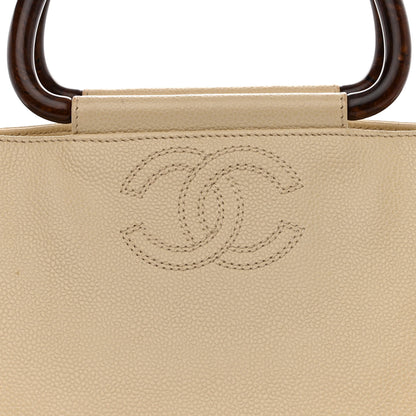 Chanel Caviar Wood Handle Handbag Beige 10 of 16
