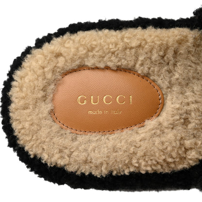 Gucci Shearling Interlocking G Womens Elea Platform Slide Wedge Sandals 37 Black Butterscotch 7 of 7