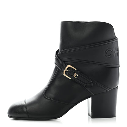 Chanel Lambskin Goatskin Cap Toe Boots 38 Black 1 of 9