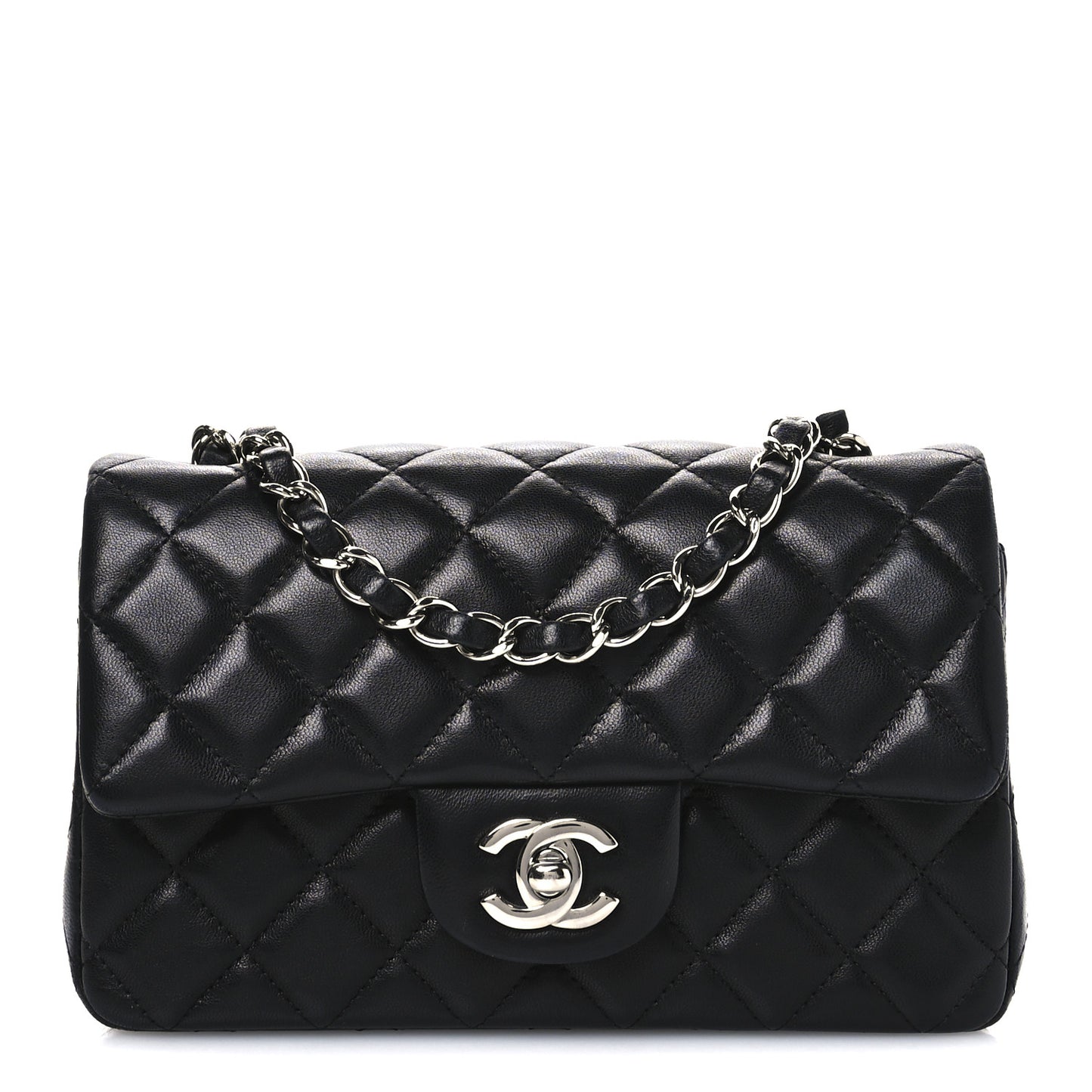 Lambskin Quilted Mini Rectangular Flap Black
