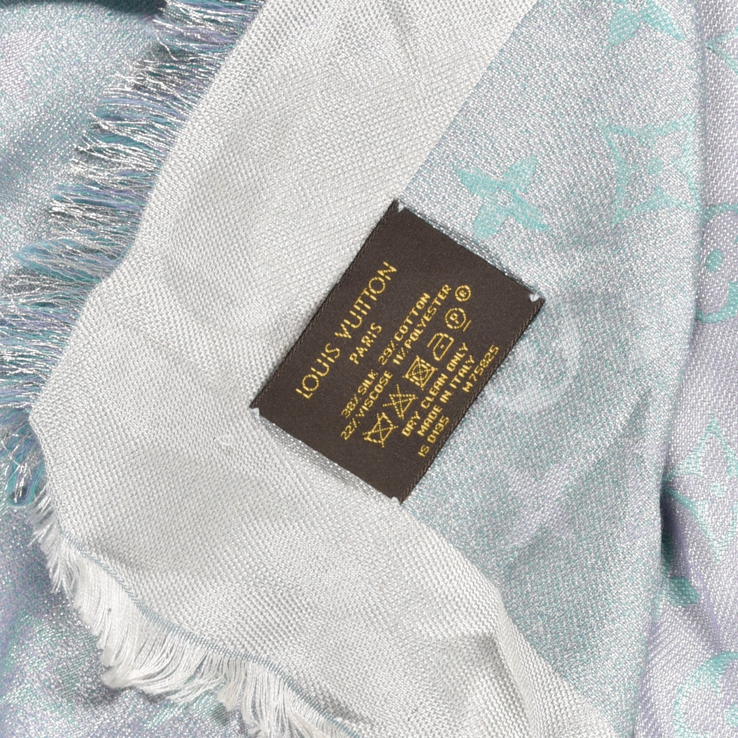 Louis Vuitton Silk Cotton Shine Monogram Shawl Turquoise 3 of 3
