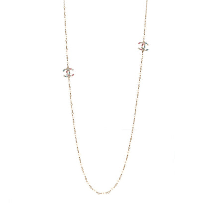 Chanel Pearl Crystal CC Long Necklace Gold Multicolor 1 of 6