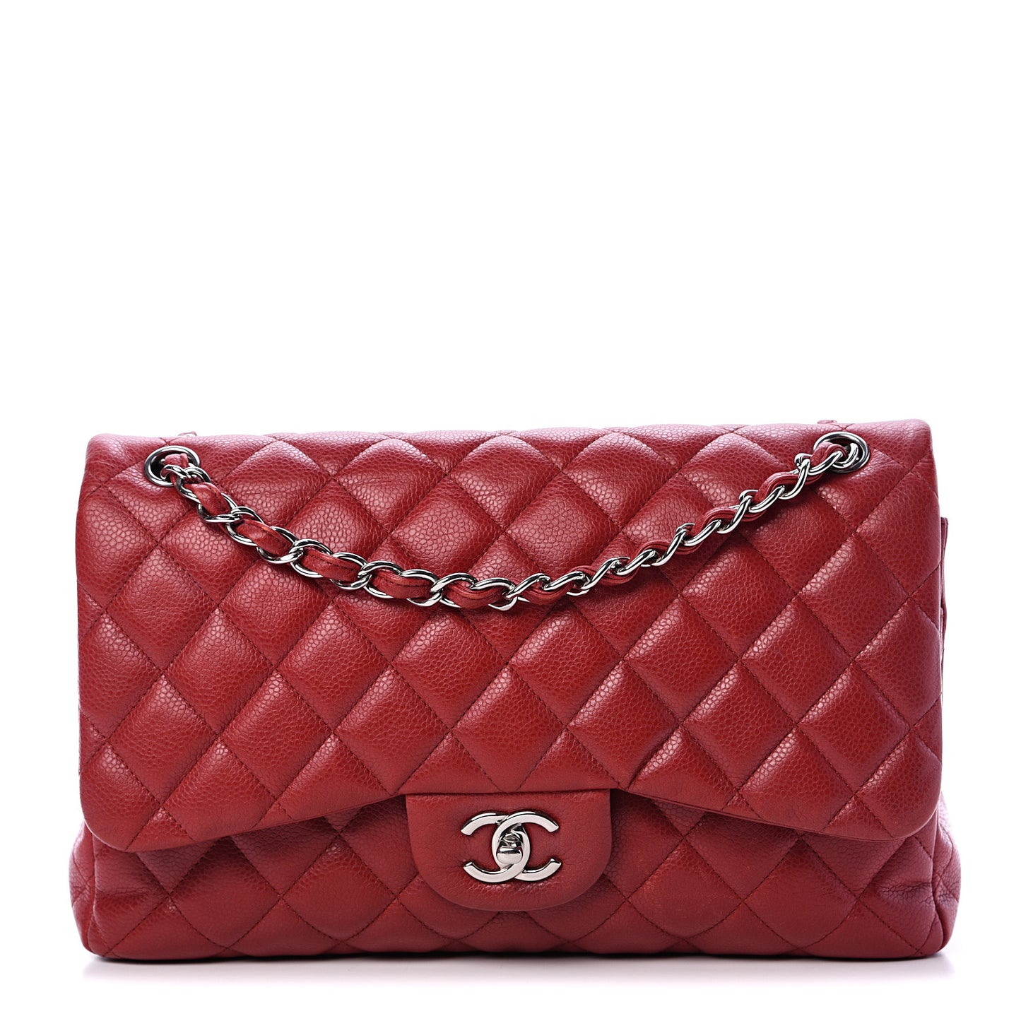 Caviar Quilted Jumbo Double Flap Red
