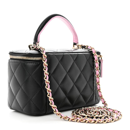 Chanel Lambskin Quilted Small Top Handle Vanity Case With Chain Black Lilac 3 of 13