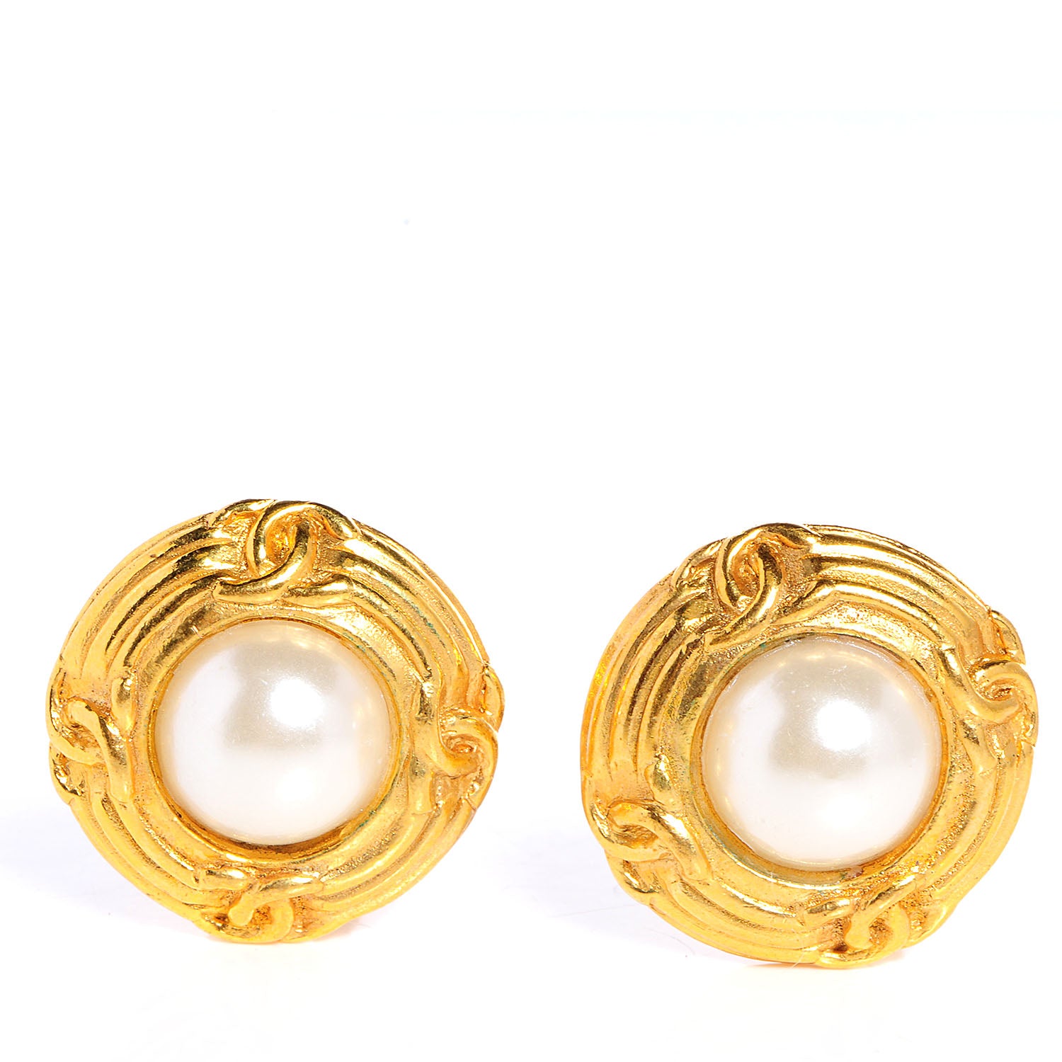 Chanel Pearl CC Clip On Earrings Gold 1 of 5