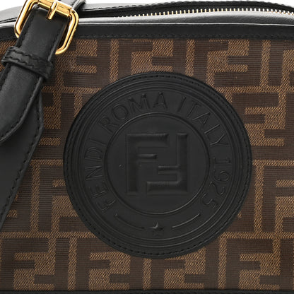 Fendi Glazed Fabric Vitello Century F is Fendi FF 1974 Stamp Patch Camera Case Mogano Panna Black 9 of 11