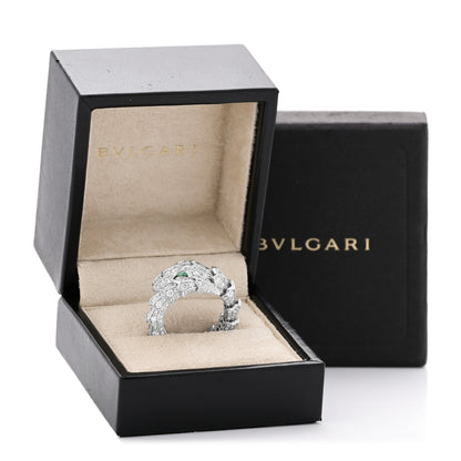 Bulgari 18K White Gold Diamond Emerald Serpenti Pave Ring S 6 of 6